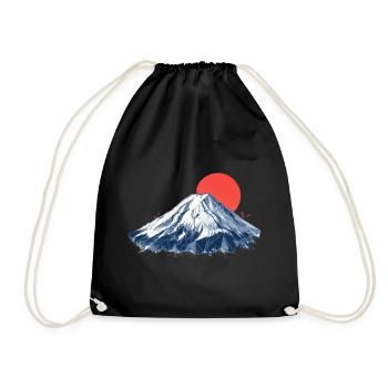 Geometrischer Berg mit roter Sonne  Origami Fuji - Turnbeutel - Schwarz - Vorne