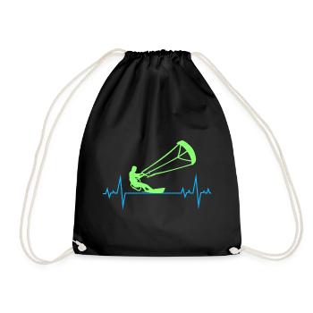 Kitesurfing Kiteboarding Kitesurf Heartbeat Pulse - Drawstring Bag - black - Front