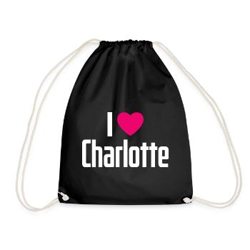 I Love Charlotte Pink Heart I Love Charlotte - Drawstring Bag - black - Front