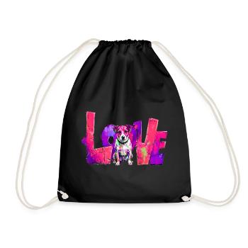 LOVE Gift for Jack Russell Owner Dog Fans - Drawstring Bag - black - Front