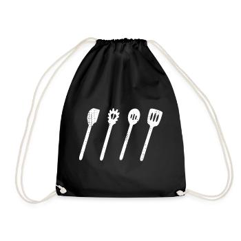 Wooden Spoon Set Drawing - Drawstring Bag - black - Front