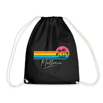Mallorca Palm Trees Sunset Retro - Drawstring Bag - black - Front