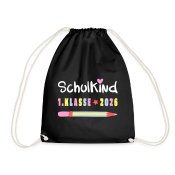 Schulkind 2026 – 1. Klasse Einschulung Shirt - Turnbeutel - Schwarz - Vorne