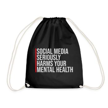 Social Media Seriously Harms Mental Health Saying - Drawstring Bag - black - Front