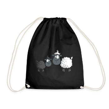 Black and white sheep - Cartoon - Gift - Baby - Drawstring Bag - black - Front