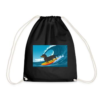 Dackelbesitzer Strand Hund Surfen Surfbrett Surfer - Turnbeutel - Schwarz - Vorne