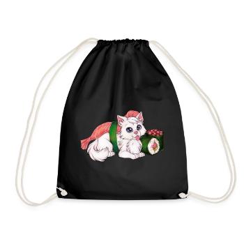 Lustige Sushi Katze weiße Mietze mit Sushi - Turnbeutel - Schwarz - Vorne