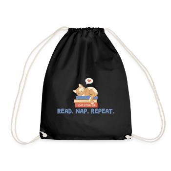 Chat sur les livres avec le dicton lire. Sieste. Répéter. - Sac de sport léger - noir - Devant