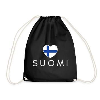 Heart with Finland flag, I love Finland - Drawstring Bag - black - Front