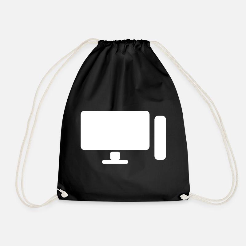 Minimal PC Setup Icon – Gamer Design - Turnbeutel - Schwarz