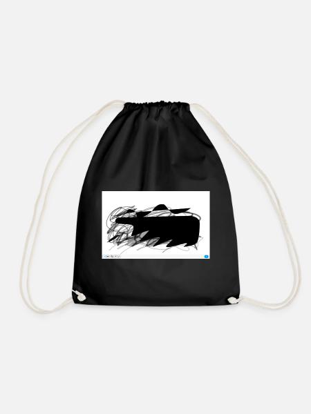 Black abstract blob with lines - Drawstring Bag - black