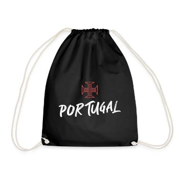 Portugal Typography in White with Cross in Red - Drawstring Bag - black - Front