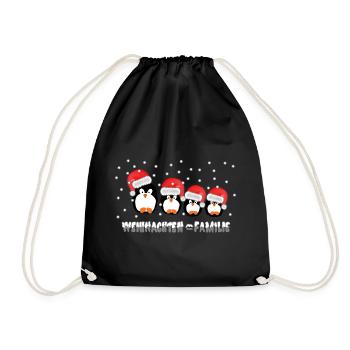 Weihnachten = Familie / X Mas / Pinguine / Schnee - Turnbeutel - Schwarz - Vorne