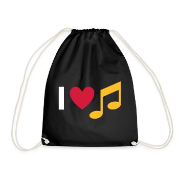 Ich liebe Musik (Herz, Note) - Turnbeutel - Schwarz - Vorne