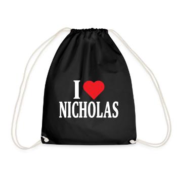 T-Shirt Ich liebe Nicholas T-Shirt Geschenkidee - Turnbeutel - Schwarz - Vorne