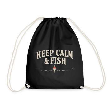 Keep Calm and Fish – lustiges Angelshirt – Angler - Turnbeutel - Schwarz - Vorne