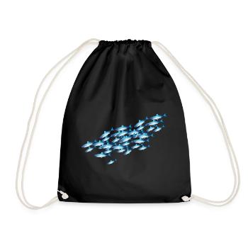 Glowing blue school of fish in the water - Drawstring Bag - black - Front