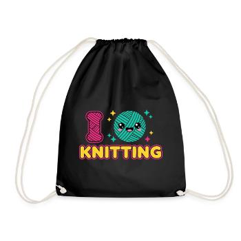 Kawaii Knitting Wool Heart - Drawstring Bag - black - Front