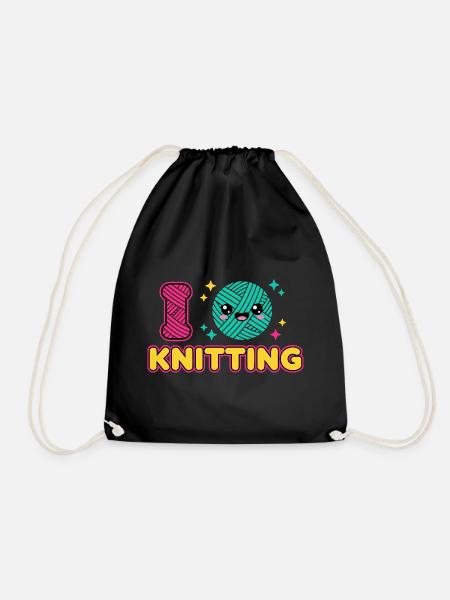 I Love Knitting Kawaii - Turnbeutel - Schwarz