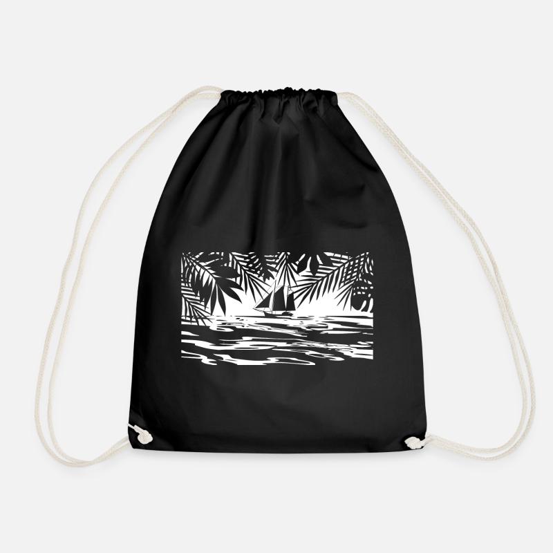 Caribbean, island, ship - Drawstring Bag - black