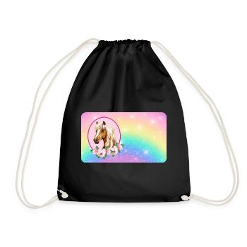 Pferd mit Blumen und Glitter Regenbogen  - Turnbeutel - Schwarz - Vorne
