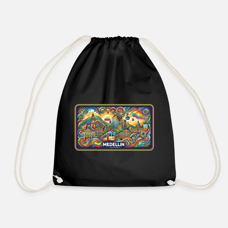 Medellin Columbia City Design - Drawstring Bag - black