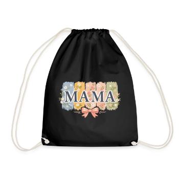 MAMA Retro Pink Schleife und Blumenstreifen - Turnbeutel - Schwarz - Vorne