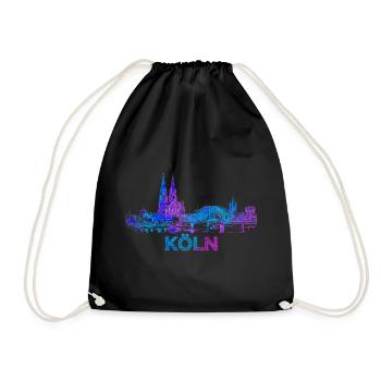 Köln Stadt Skyline Blau Purpur - Turnbeutel - Schwarz - Vorne
