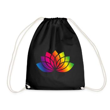 buntes stilisiertes Blüten Symbol - Turnbeutel - Schwarz - Vorne