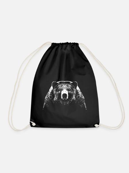 Bear / Head / Bear - Drawstring Bag - black