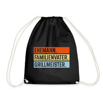 Ehemann Familienvater Grillmeister (Grillen / 3C) - Turnbeutel - Schwarz - Vorne