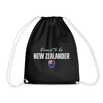 Proud New Zealander, Made in New Zealand - Drawstring Bag - black - Front