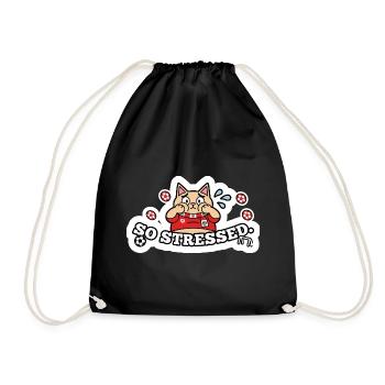 Funny Stressed Football Fan Cat Soccer Sticker Art - Drawstring Bag - black - Front
