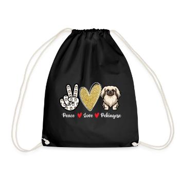 Peace Love Pekingese - Peke Dog Mom Dad Lap Dog - Drawstring Bag - black - Front