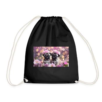 Süße Hundebabys mit Blumenkränzen - Turnbeutel - Schwarz - Vorne