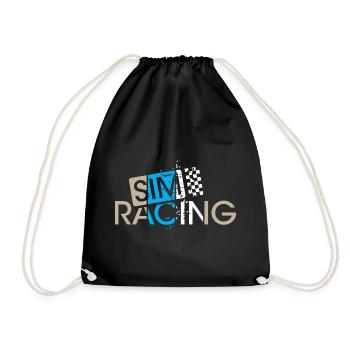 sim racing gaming checkered flag car driver gamer - Drawstring Bag - black - Front