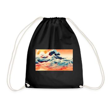 Wellen bei Sonnenuntergang in Ukiyoe - Turnbeutel - Schwarz - Vorne