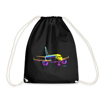 Flugzeug Cartoon Stil - Turnbeutel - Schwarz - Vorne