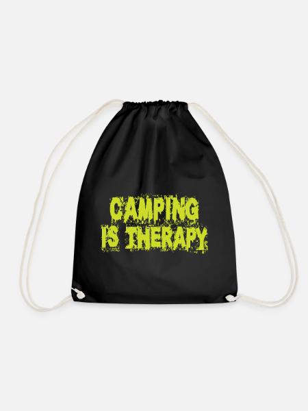 Camping is therapy - Drawstring Bag - black