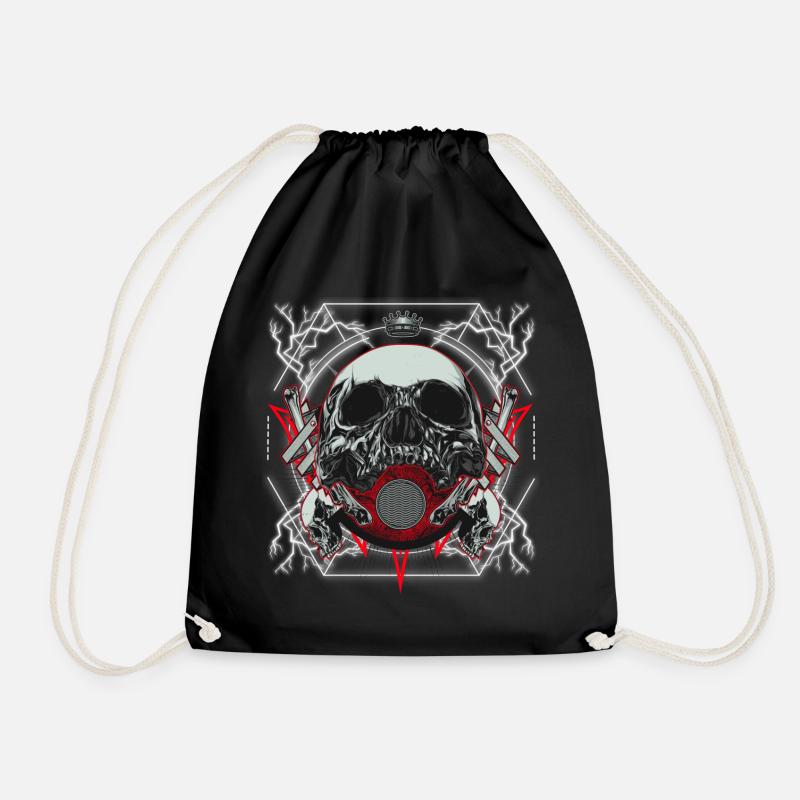 Skull Artwork with Lightning - Drawstring Bag - black