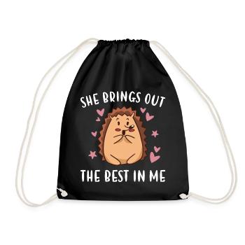 Hedgie She Brings Out The Best In Me Hedgehog - Drawstring Bag - black - Front