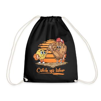 Catch ya Later Cartoon Softball Glove and Ball - Drawstring Bag - black - Front