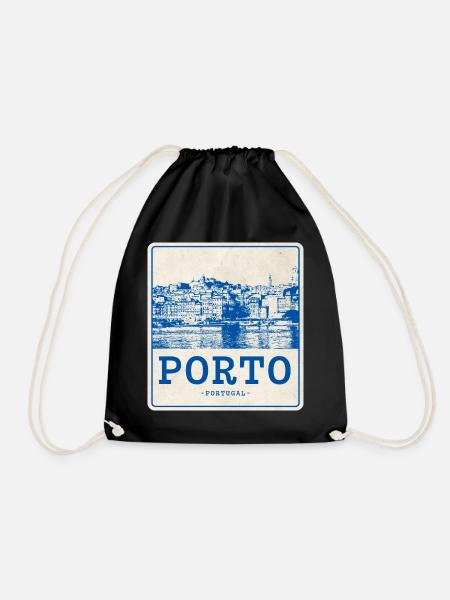 Porto Blau Vintage Skyline - Turnbeutel - Schwarz