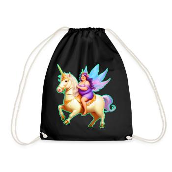 Cute fat fairy on unicorn - Drawstring Bag - black - Front