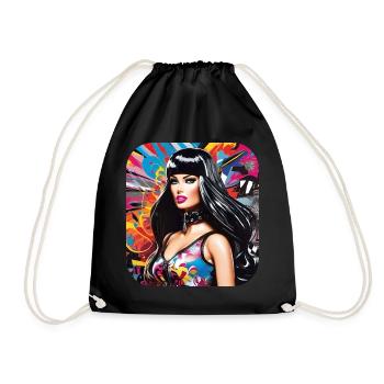 Fille colorée cool avec la bouche rose - Sac de sport léger - noir - Devant