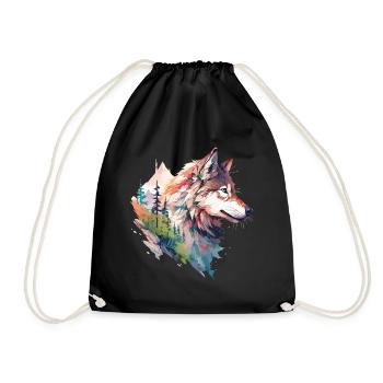 Wolf Wolf’s Head Nature Wilderness Adventure Art forestier - Sac de sport léger - noir - Devant
