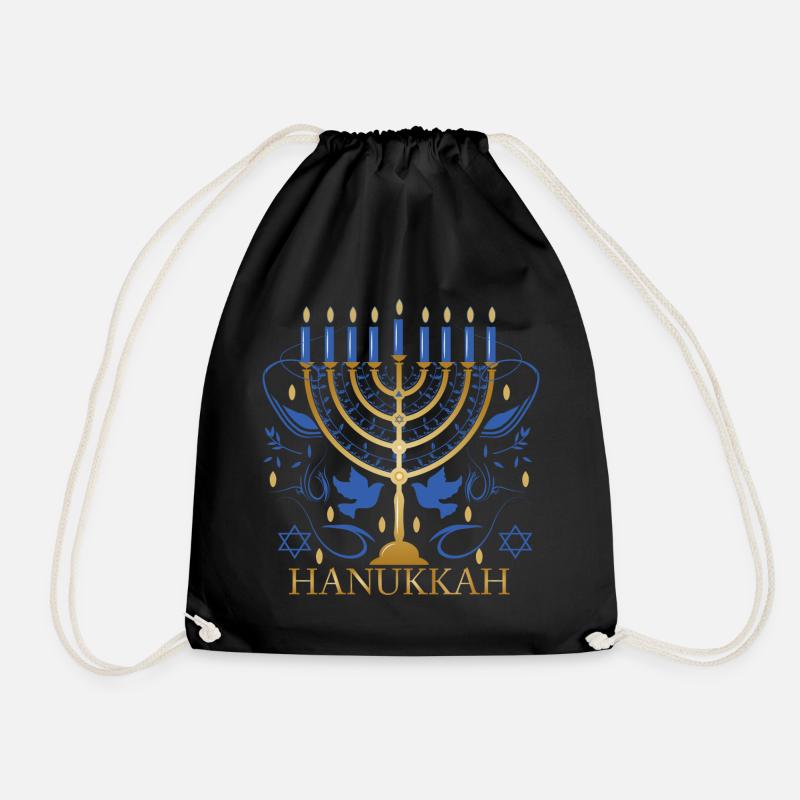 goldfarbener Hanukkah Leuchter mit zwei Tauben - Turnbeutel - Schwarz
