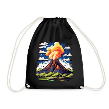 active volcano with ash cloud and lava flows - Drawstring Bag - black - Front