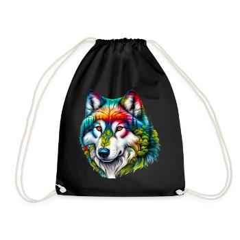 Wolf - Drawstring Bag - black - Front