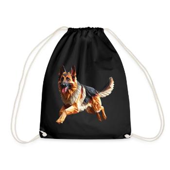 German Shepherd Dog Origami Geometric 3D - Drawstring Bag - black - Front